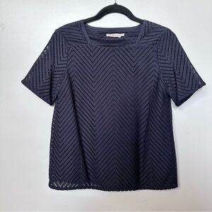 Tory Burch Navy Blue Blouse Eyelet Short Sleeve Size Small